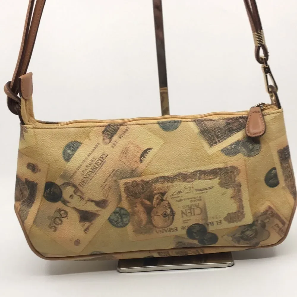 Roccobarocco Italian Coated Canvas Y2K bag with currency print